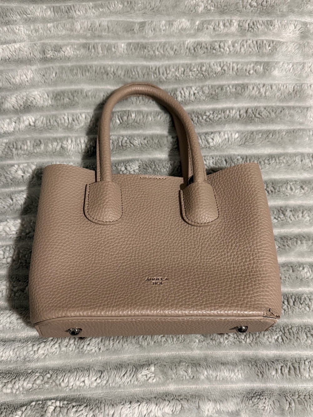 Angela Roi leather top handle taupe mini satchel